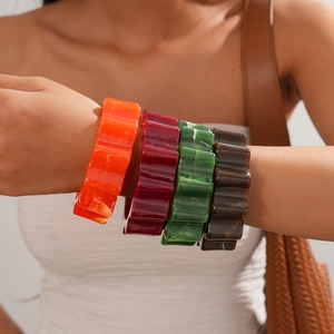 Geometric Wave Edge Bangle Bracelet Acrylic Exaggerated Marble Tortoise Shell Texture Wide Thick Personalized For Women
