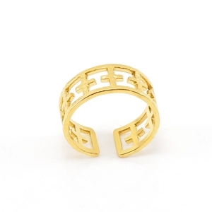 Adjustable hollow cross ring in gold-plated stainless steel with a minimalist open design