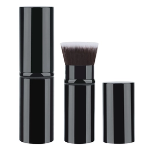 Retractable Foundation Brush Portable Travel Makeup Tool With Lid Aluminum Tube Fiber Bristles Black