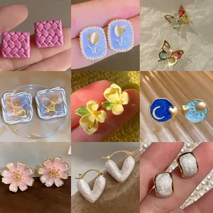 Sweet Flower Heart Butterfly Stud Earrings Alloy Enamel With Silver Earring Post For Women Girls Vintage Style