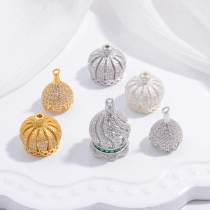 925 Sterling Silber Künstliche Perlenkappen Zirkonia Eingelegt Hohle Krone Kürbis Blütenknospe Für DIY Schmuckherstellung