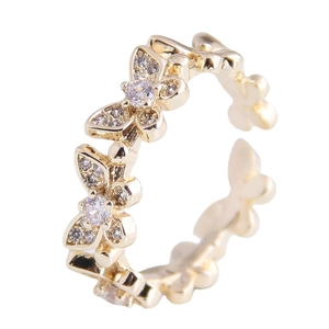 Elegant adjustable gold butterfly ring featuring sparkling zircon inlay for women