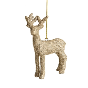 Golden glitter reindeer ornament with string for Nordic Christmas tree decoration