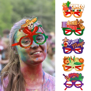 Lunettes de Fête Cinco de Mayo Sombrero Mexicain Cactus Guitare Lettrage Accessoires de Photo Festifs pour Décoration de Célébration