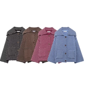 Damen Strickjacke Mit Karomuster Großer Reverskragen Einreihig Langarm Casual Vintage Oberbekleidung Mit Taschen