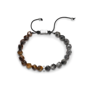Bracelet tissé ajustable avec pierres d'oeil de tigre facettées et labradorite sur blanc