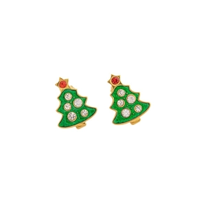 Boucles d'oreilles sapin de Noël en émail vert avec placage or 18k et strass multicolores