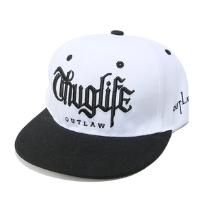 Flat brim snapback hat with black and white contrast and Thuglife gothic embroidery