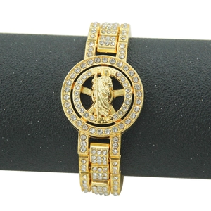 Men Hip Hop Iced Out Rhinestone Alloy Watchband Bracelet With Rotatable Portrait Figure Bling Novelty Jewelry