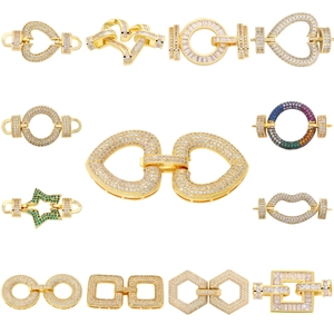 Gold-plated copper and zircon multi-shape connectors for necklaces and bracelets
