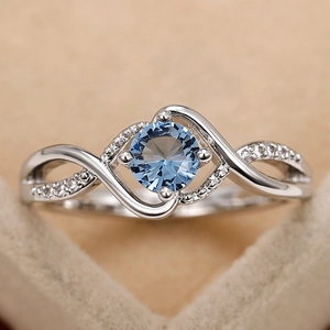 Wave Shaped Infinity Band Ring Copper With Blue Round Zircon For Women Luxury Fashion Elegant Jewelry Hand Ornament