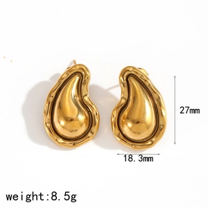 Chic lava water drop gold stainless steel earrings set for women with glossy finish