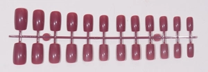 Detailed set of 24 deep rose pink long square false nails with glossy UV finish
