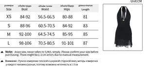 Detailed size chart for the mini dress showing measurements for XS, S, M, and L sizes