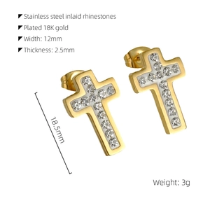 Detailed dimensions of cross earrings with 18K gold plating and crystal inlay