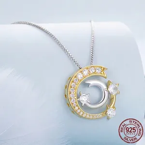 Elegant S925 sterling silver meteor necklace featuring gold and silver crescent moon star