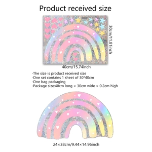 Size guide for holographic rainbow window film with 30x40cm static cling sheet dimensions