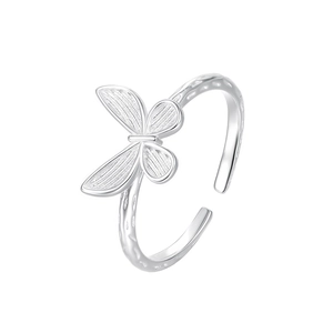 Polished S925 sterling silver butterfly open ring with textured wings for women