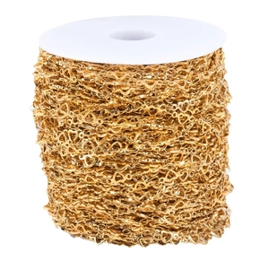 Golden heart-shaped stainless steel link chain roll for DIY jewelry making and crafts
