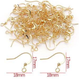 Detailed size view of gold-plated 17x18mm DIY earring hooks for jewelry making
