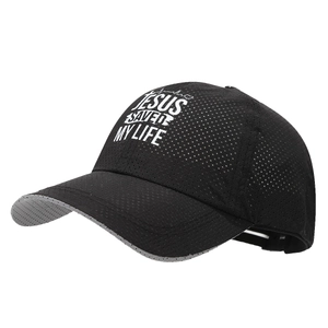 Breathable black mesh baseball cap featuring white Jesus Saved My Life lettering