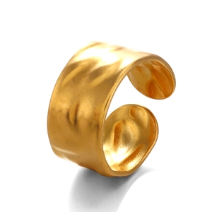 Irregular hammered gold-plated stainless steel wide open ring for women fashion