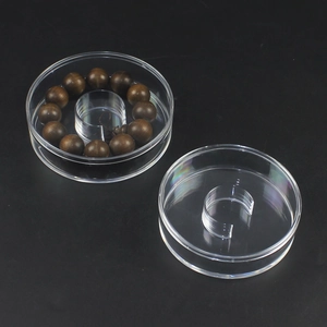 Premium round acrylic display box for bracelets and beads with a clear transparent lid