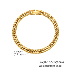 Bracelet gourmette dorée double maille montrant la largeur de 0,53 cm et longueur 16,5 cm
