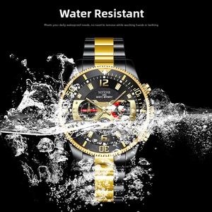 Close-up of NOTIONR quartz watch submerged in water showing water resistance feature