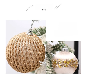 Detailed view of 8cm glitter honeycomb and white beaded Christmas foam ball ornaments