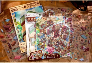 Macro view of vintage kaleidoscope series 3D scenery stickers for DIY scrapbooking decor