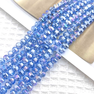 Detailed view of 8mm faceted light blue watermelon crystal beads for DIY jewelry making