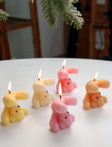 Detailed close-up of cute animal candles with soft texture and cozy burning flames
