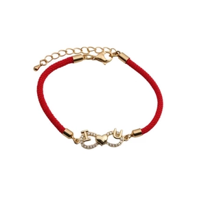 Red braided rope bracelet for couples featuring an I Love You charm with zircon accents