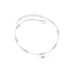 Detail showing S925 sterling silver box chain with 6mm rectangular zirconia stones