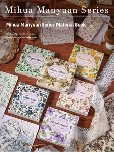 Retro scrapbook paper set with vintage floral patterns and 100 sheets on wood background