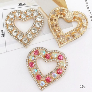 Hollow heart-shaped rhinestone charms for phone cases and DIY shoes, 38mm zinc alloy