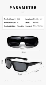 Detailed size specifications for cycling sunglasses with PC frame measurements