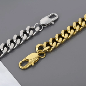 Polished stainless steel Cuban link chains in gold and silver finish for necklaces