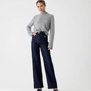 Women High Waisted Wide Leg Jeans Cotton Denim Straight Loose Fit Washed Pants With Front Patch Pockets