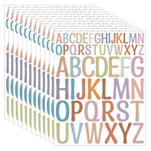 Macro shot of 10 sheets of Morandi colored vinyl uppercase alphabet sticker sets