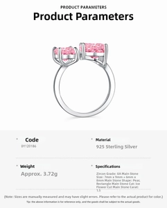 Détails de bague en argent S925 avec zircons roses 1,5 ct, taille fleurs de glace info