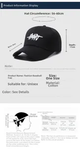 Size chart showing baseball cap measurements and head circumference guide for adults
