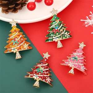Christmas tree brooch set with colorful enamel and rhinestones for winter sweaters