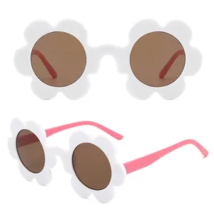 Stylish 6-petal flower shaped sunglasses for women with white frames and brown lenses