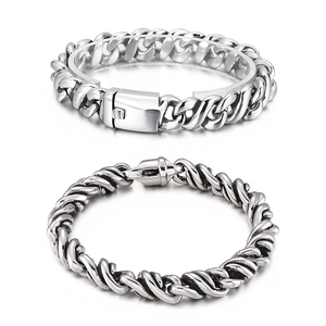Stainless Steel Men's Twisted Rope Chain Bracelet Minimalist Hip Hop Punk Biker Heavy Metal Jewelry Silver Tone