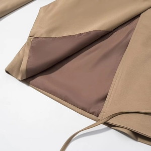 Women's sweet style light brown trench coat with drawstring hem detail and dark lining