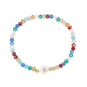 Bracciale di perle di cristallo colorato bohémien fatto a mano con ciondolo lettera A