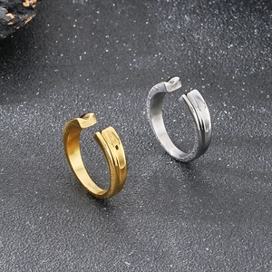 Minimalist V-groove stainless steel open rings in gold and silver finishes