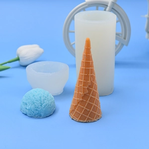 DIY silicone molds for ice cream cone and scoop candles with waffle texture detail